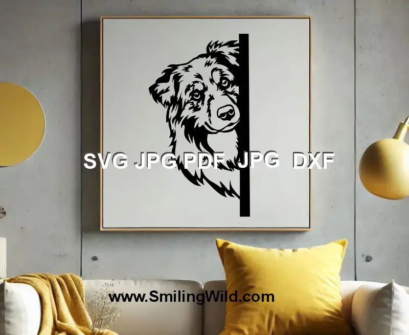 laser cutting ready DXF of Australian Shepherd head clipart for pet-themed corner dog  crafts