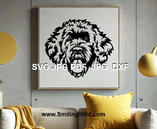 Curly Portuguese Water Dog PNG vector file for Cricut, laser cutting, and home décor