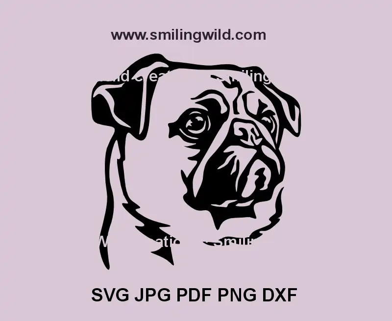 Cute Pug Face SVG PNG DXF Clipart for Cricut and Laser Cutting
