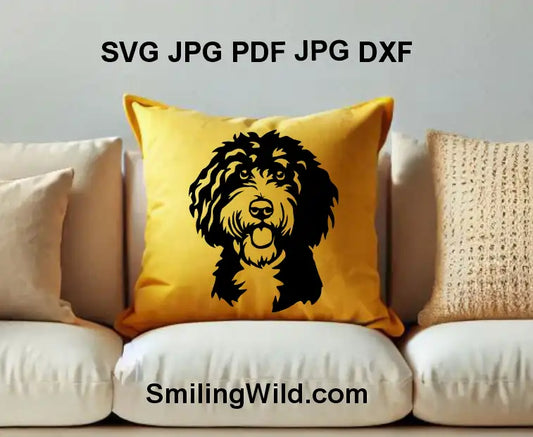 Cute Sheepadoodle PNG dog head – black vector file for Cricut and crafts