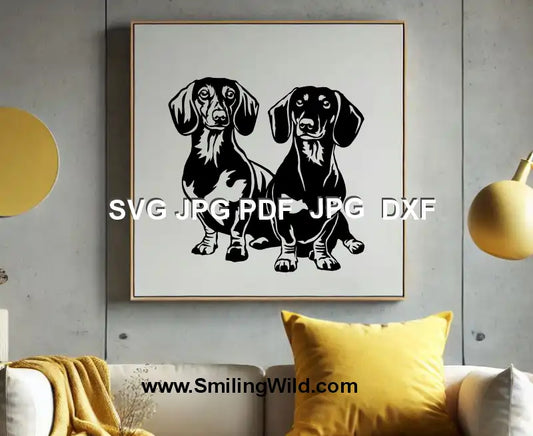 SVG pair of sitting Dachshunds for vinyl cutting and engraving
