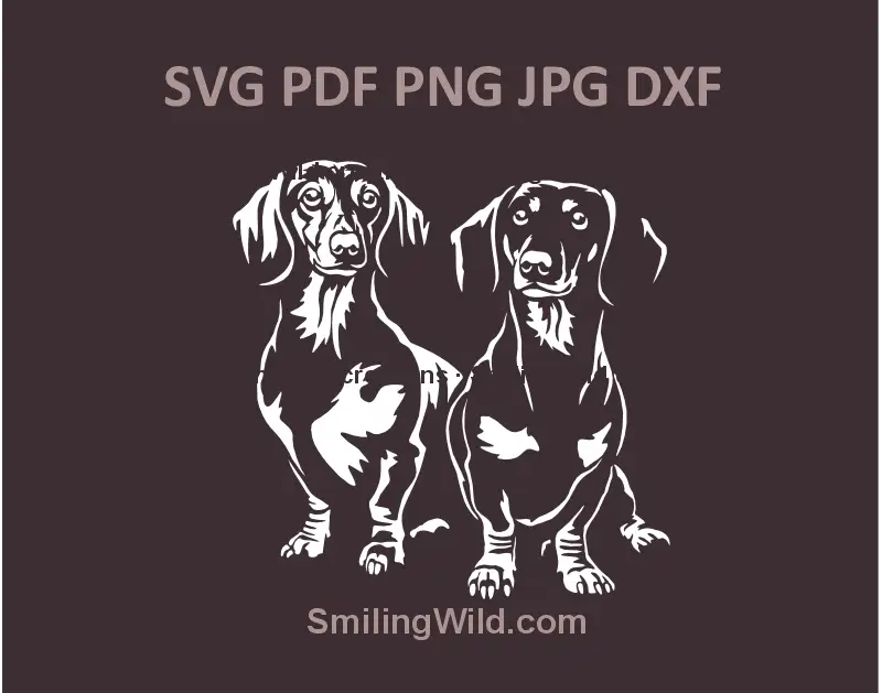 White Dachshund pair vector illustration in SVG format for Cricut and laser engraving