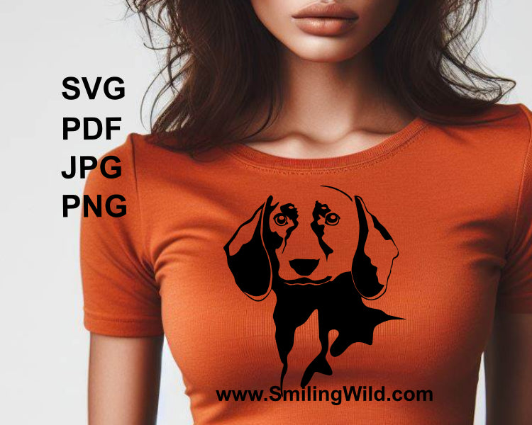 dachshund vector graphic application applied to a woman's t shirt
