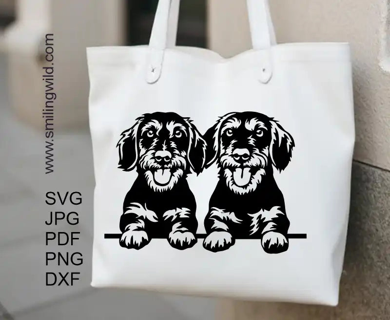 tote abg design of a Dachshund Double Peeking Dog svg, DXF Cut Files for Silhouette - Digital Download for commercial use