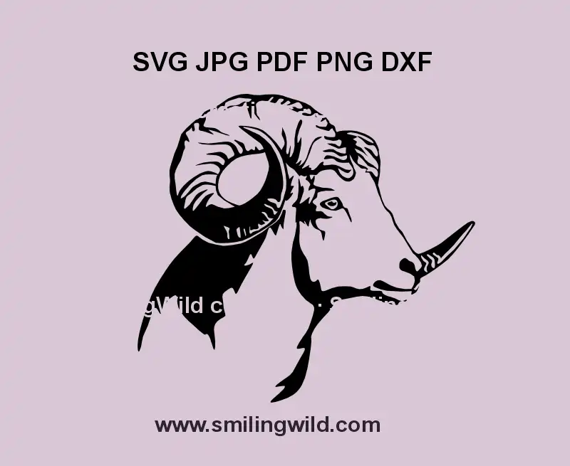 Dall Sheep head clipart in SVG, PNG, DXF format – mountain animal vector graphic for Cricut and laser engraving