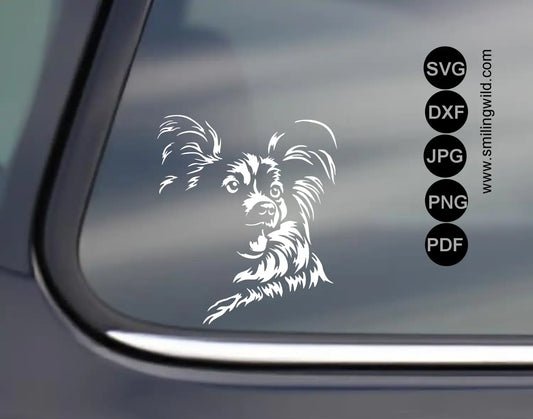 Detailed Papillon svg and dxf face drawing as a white vector graphic file for laser engraving and vinyl stickers