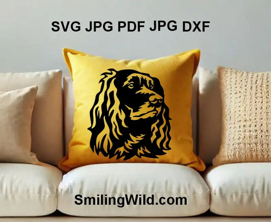 Realistic German Spaniel head portrait PNG and DXF for pet-themed DIY crafts and gifts