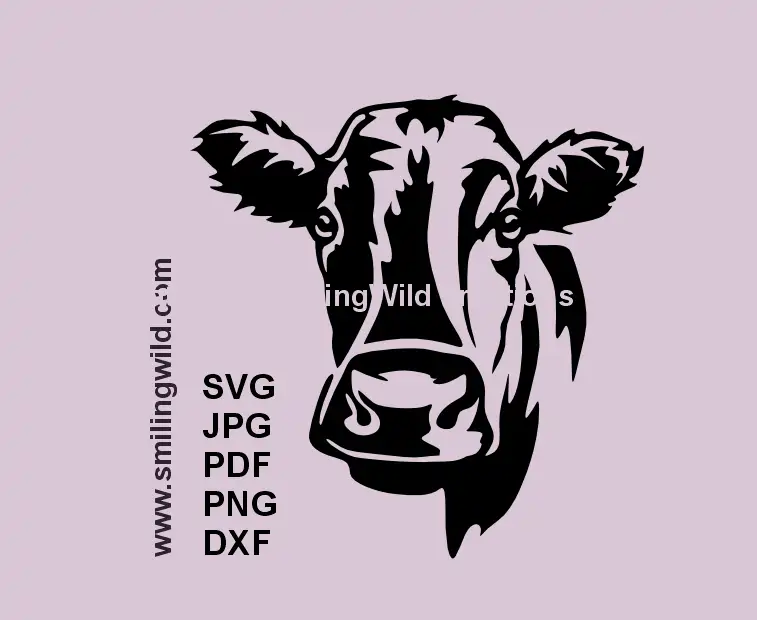 Dexter cow SVG & png, DXF vector face for Cricut and Glowforge made in a black digital drawing