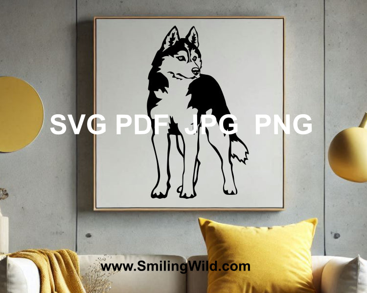 Husky dog laser cuttable wall art, featuring a realistic and detailed husky decor design for crafting
