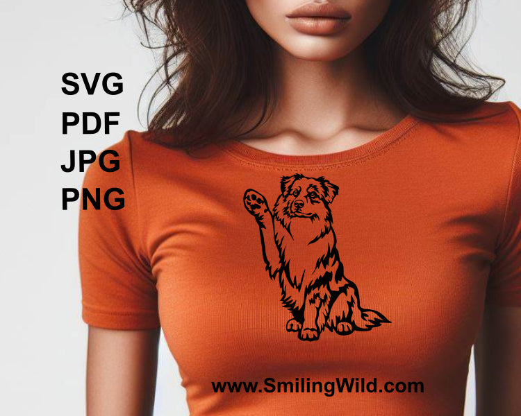 Merle Australian Shepherd SVG, PNG, PDF - Sitzender Hund Schneidbares Clipart Design