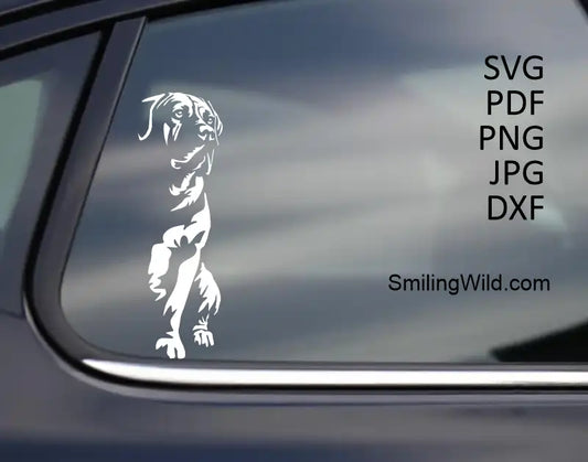 a ar decal of a Full body South African Boerboel vector art for laser cutting and engraving projects in white color