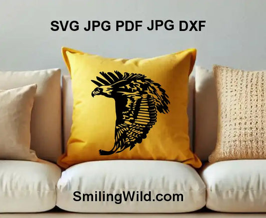 Golden Eagle black silhouette clipart in mid-flight for Glowforge, xTool, and precision crafting