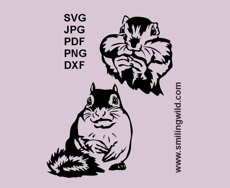 Two - eating and sitting fronfaced chipmunk SVG wildlife clipart for laser cutting and engraving