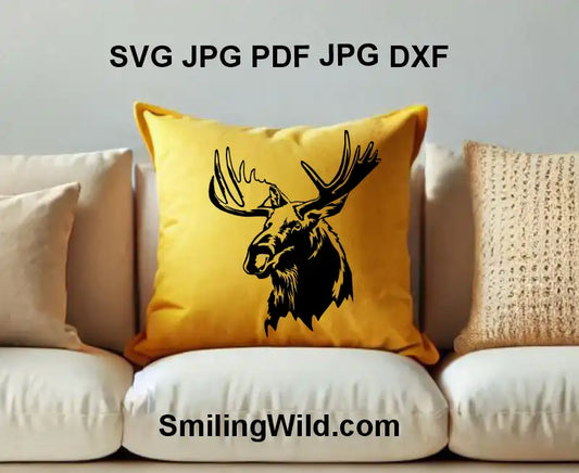 Realistic elk head vector design for laser cutting, Cricut, and engraving projects in SVG, PNG, DXF formats
