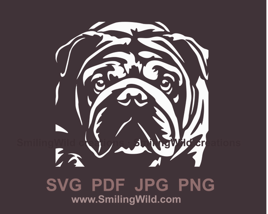 english bulldog clip art face in graphic design style