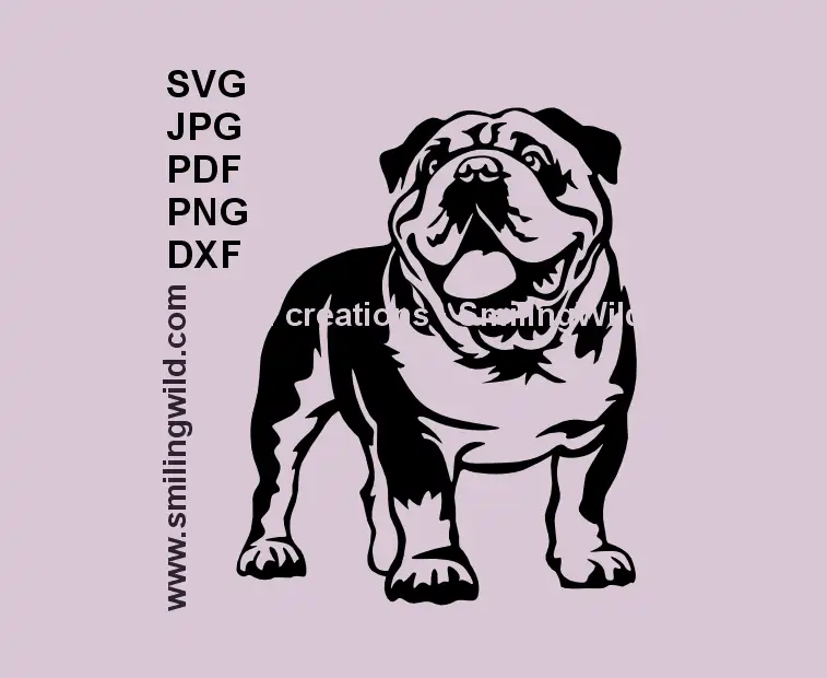 English Bulldog SVG clipart – full-body black dog vector for Cricut and laser cutting
