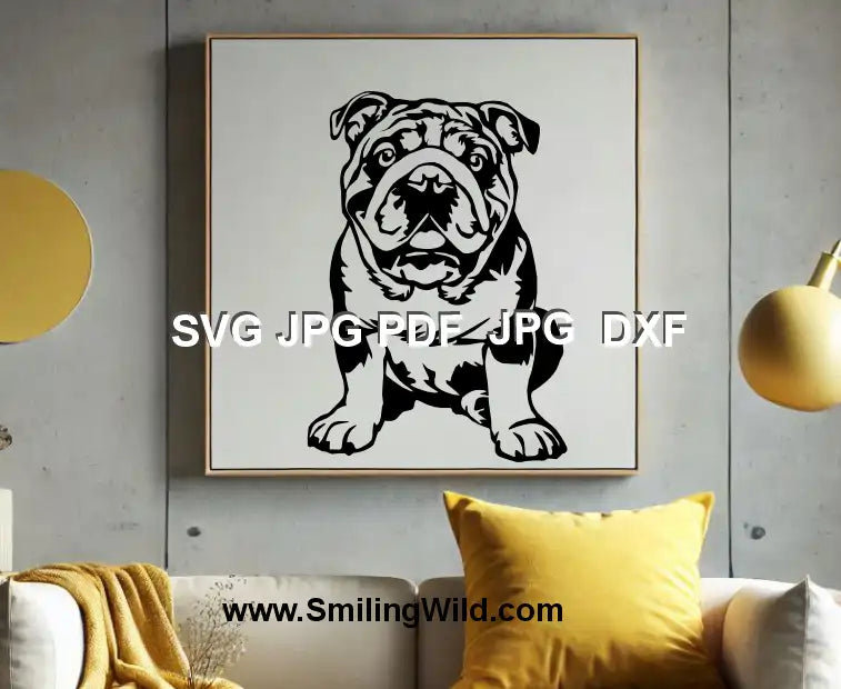 Sitting English Bulldog SVG , png, dxf graphic – perfect for pet wall decor, laser cutting, and Silhouette vinyl crafts