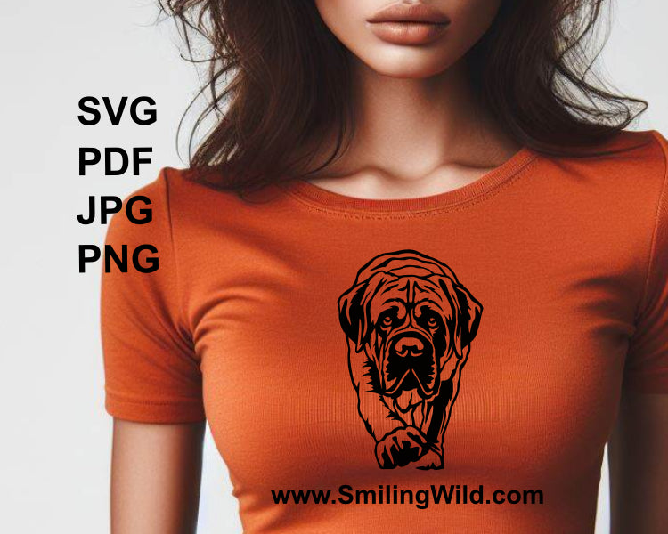 english mastiff cuttable black design application printed on an orange t shirt
