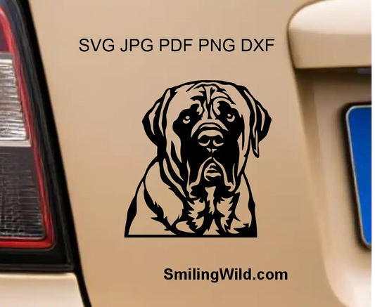 English Mastiff dog cuttable portrait SVG DXF PNG cut file drawing applied as car vinyl sticker - a visualisation