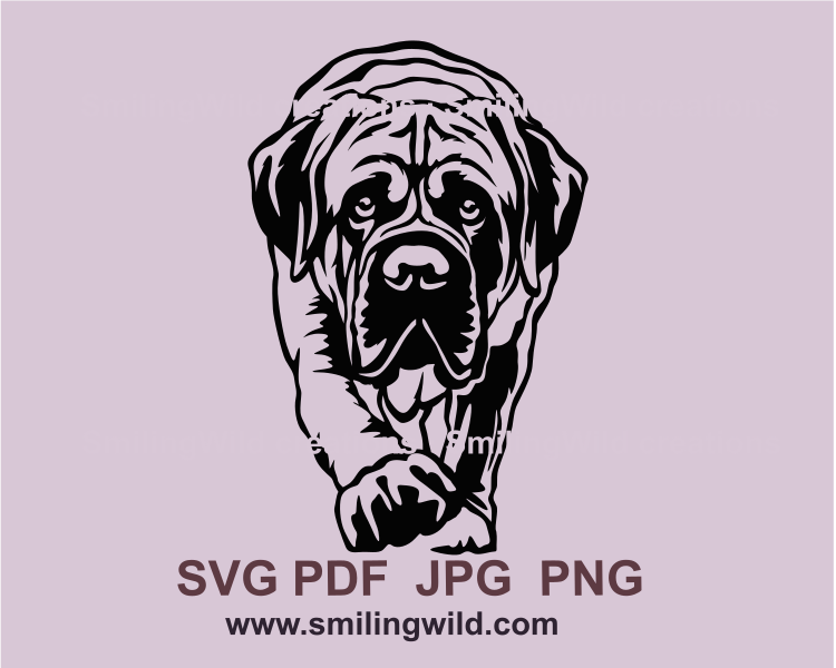 a walking english mastiff clip art design in black color