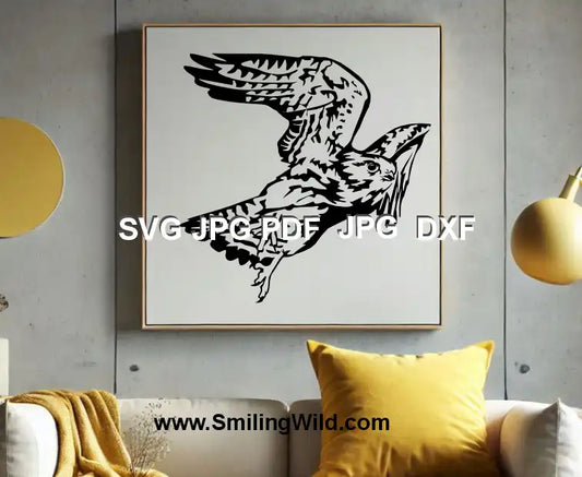 Falcon vector graphic – dxf cuttable file for wildlife wall art stickers, decals and engraving designs