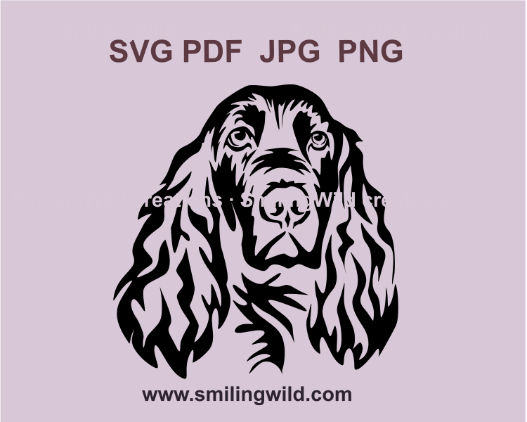 field spaniel svg graphic frontal
portrait in a black color