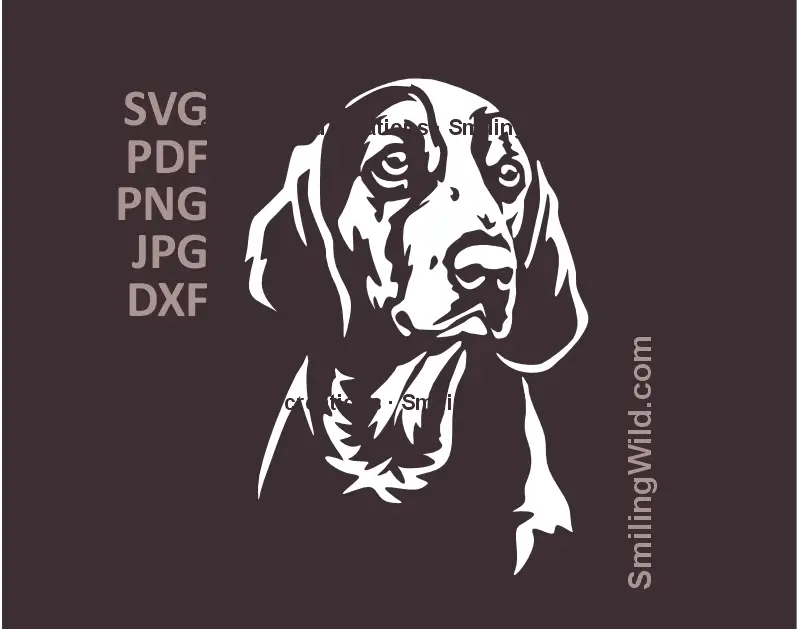 Finnish Hound Dog SVG, PNG, DXF white clipart, hunting portrait preview for Cricut, laser cutting, pastoral canine crafts