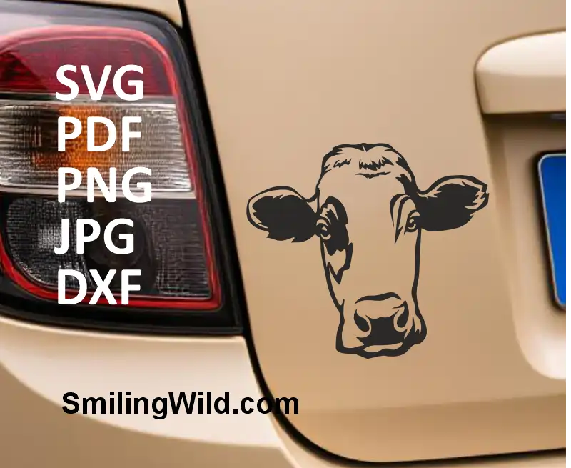 Farm animal car sticker of Fleckvieh cattle black vector file head clipart cuttable DXF for crafting