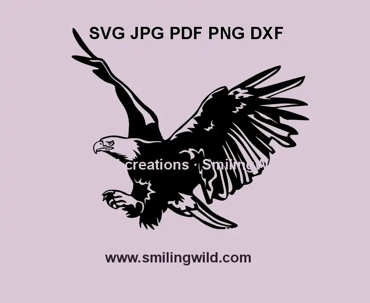 Flying Bald Eagle SVG, png and dxf file with outstretched wings – perfect for Cricut and Glowforge wildlife projects