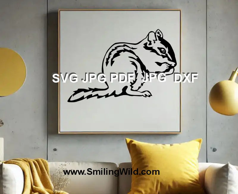 DXF forest animal chipmunk clipart in black color for laser engraving crafts