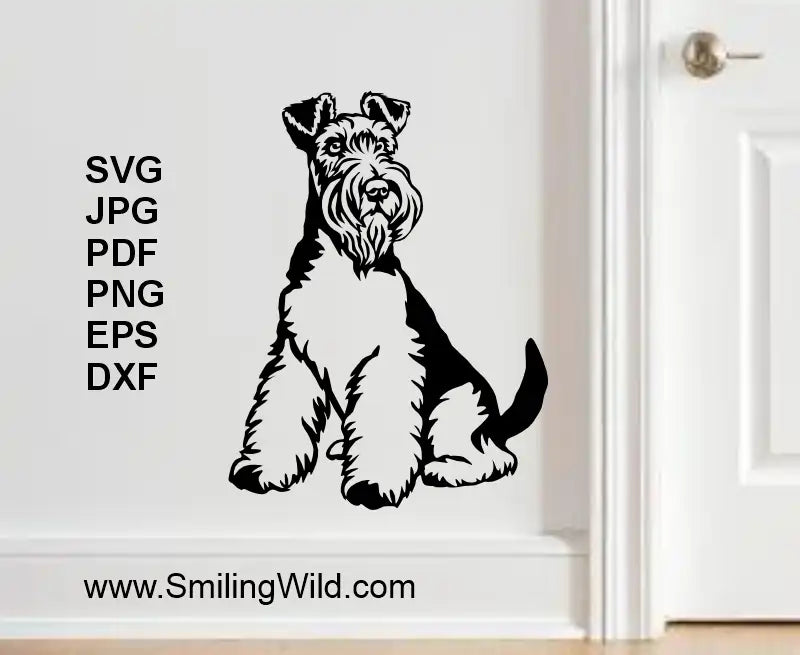 Black fox terrier dog vvinyl decal cutting illustration: svg and png on a white wall with file format options .