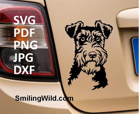 A cars sticker with Fox Terrier head portrait SVG DXF PNG cut file for Cricut and crafters