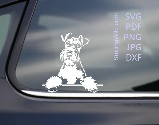 Fox Terrier Dog SVG, PNG, DXF white clipart, peeking hunting pose mockup for car window decal, Cricut, laser cutting, hunting dog decor