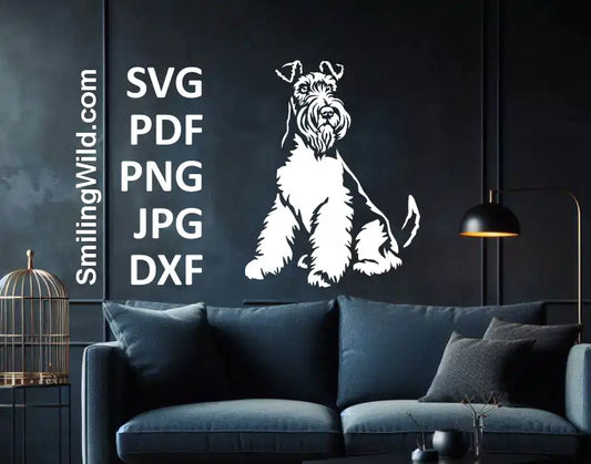 Living room with a Fow terrier clipart illustration on the wall.