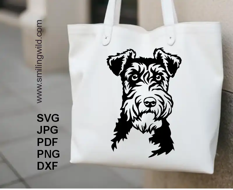 A tote bag with Fox Terrier dog head vector graphic SVG PNG DXF for laser cutting and digital crafting
