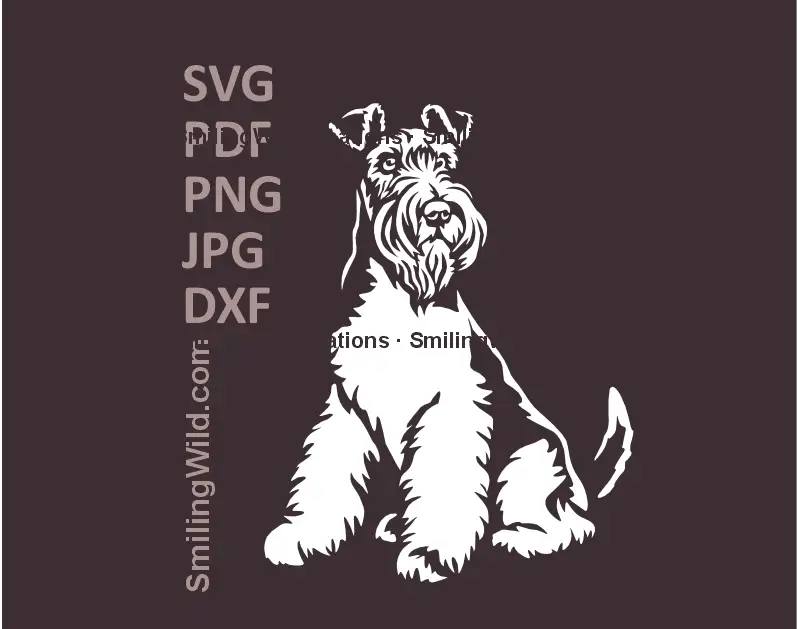 wire-haired sitting Fox Terrier Dog SVG, PNG, DXF white clipart, full body hunting dog preview image for Cricut, laser cutting, pastoral canine crafts