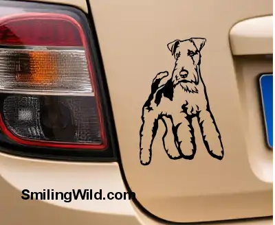 wirehaired Fox Terrier SVG, PNG, DXF vector files in black clipart, hunting dog car sticker preview on a mockup made to use on Cricut, laser cutting, dog decor