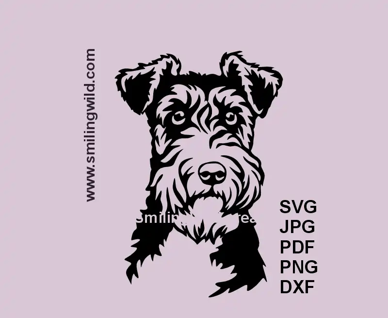 Fox Terrier Wirehaired dog head frontal view in SVG PNG DXF vector clipart for Cricut, laser cutting and engraving