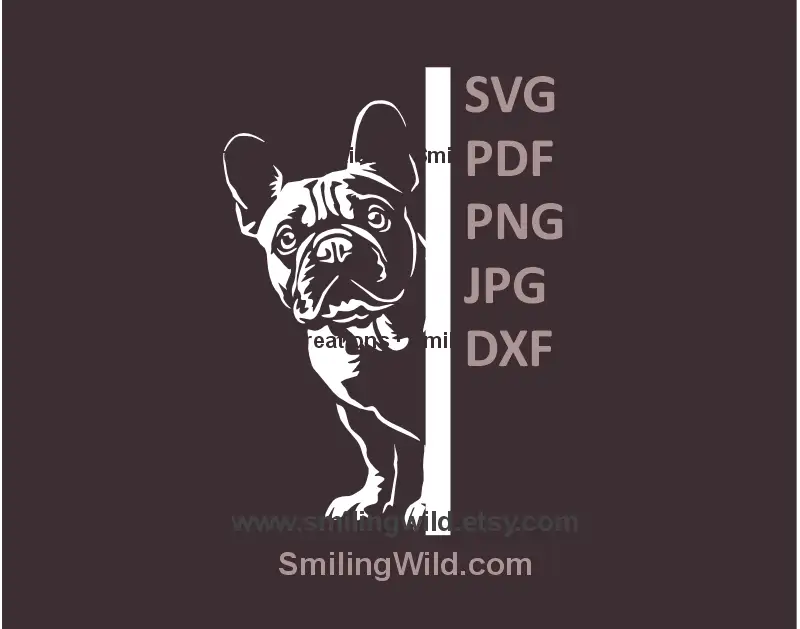 Black and white SVG of French Bulldog peeking around corner