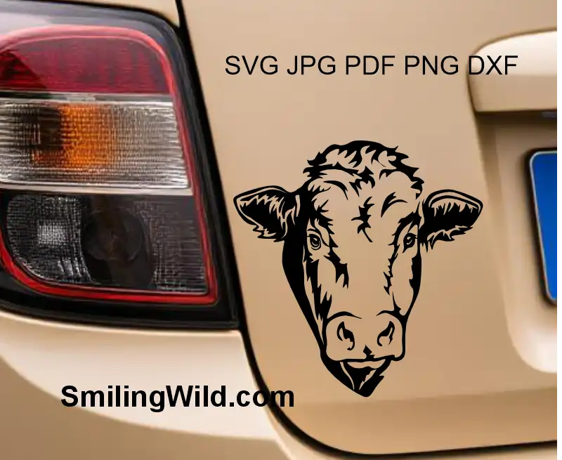 A car sticker image presenting French Limousin bull cattle head portrait cut file for crafting and engraving