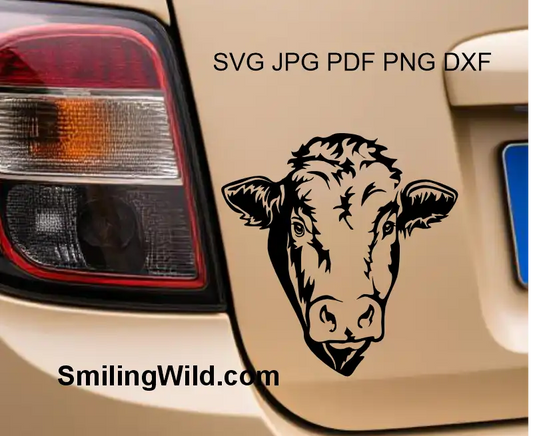 A car sticker image presenting French Limousin bull cattle head portrait cut file for crafting and engraving