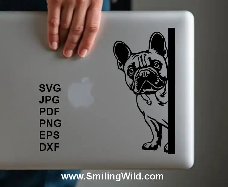 Frenchie svg black and white dog corner clipart design for laptop decals