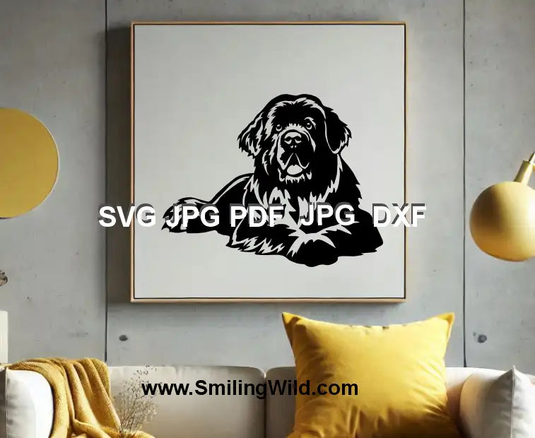 Black Newfoundland dog lying portrait SVG and dxf for Glowforge and DIY projects