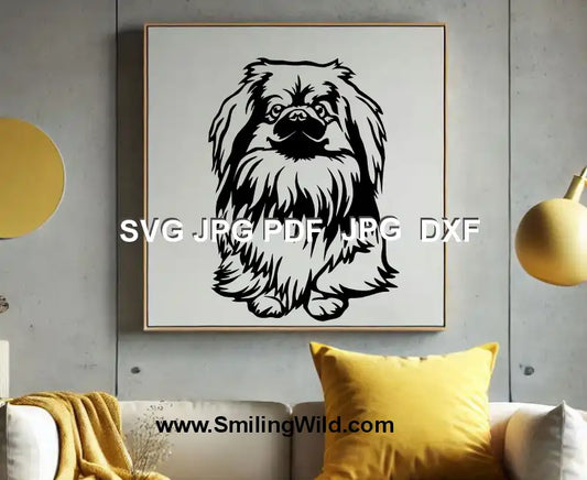 DXF full-body Pekingese dog clipart for Glowforge engraving and silhouette projects