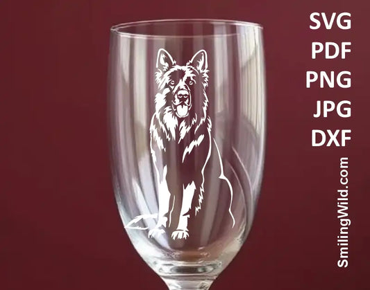 german shepherd white clipart for laser engraving shown as sample for gralss etching