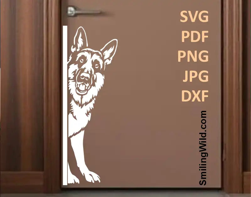 Corner DXF design of a German Shepherd dog for laser cutting projects shown as a wall art decal sticker