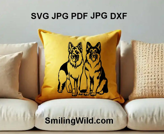 A sample image of a Double portrait PNG of German Shepherds for laser engraving or print