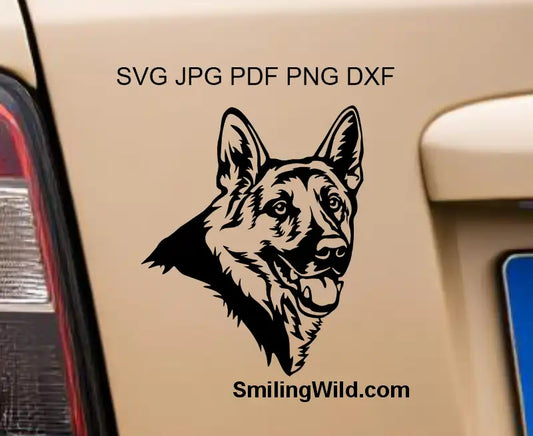 Car sticker featuring the German Shepherd Head svg Clipart, emphasizing the detail and clean lines of the vector file