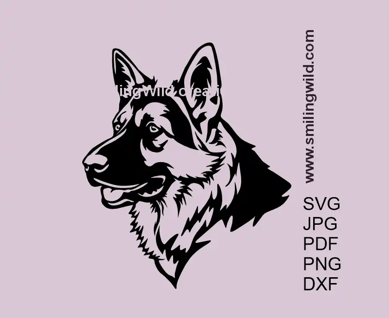 German Shepherd SVG, png, DXF clipart illustration for dog head profile for Cricut and vector cut file use