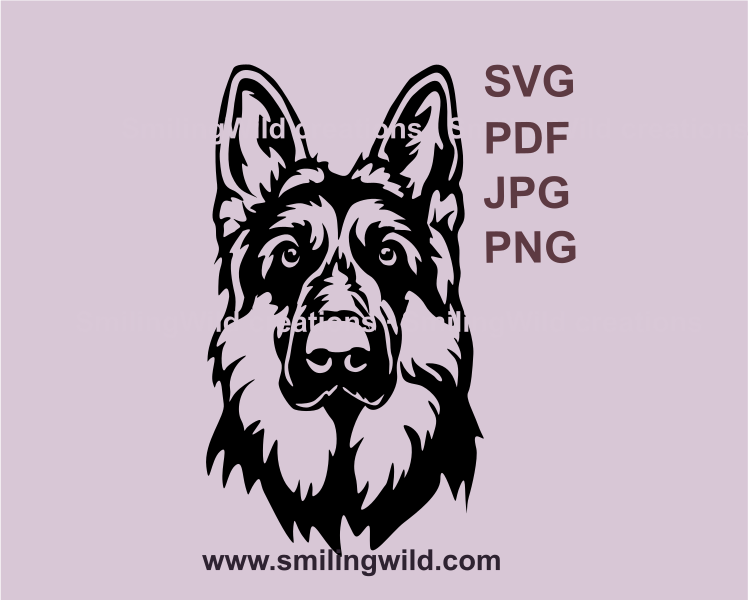 german shepherd svg graphic portrait with the face in frontal position